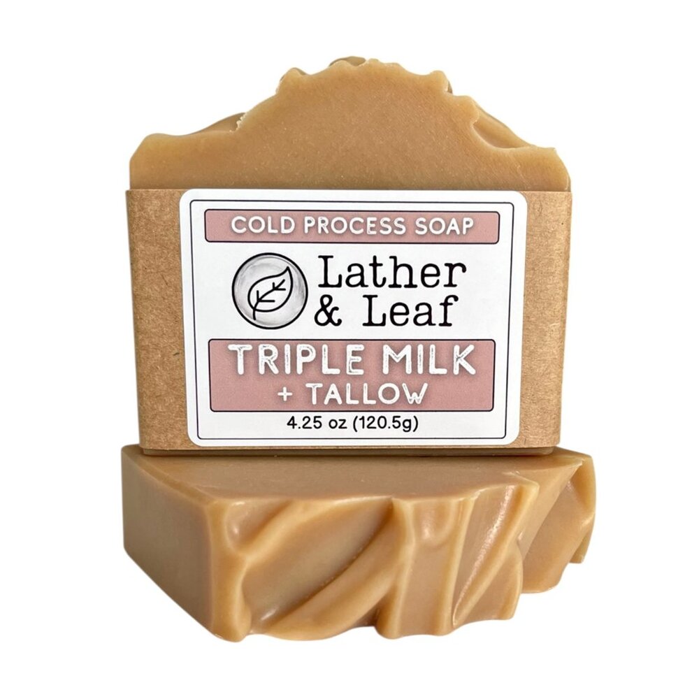 Triple Milk + Tallow Cold Process Soap Natural Handcrafted Artisan Soap Bar